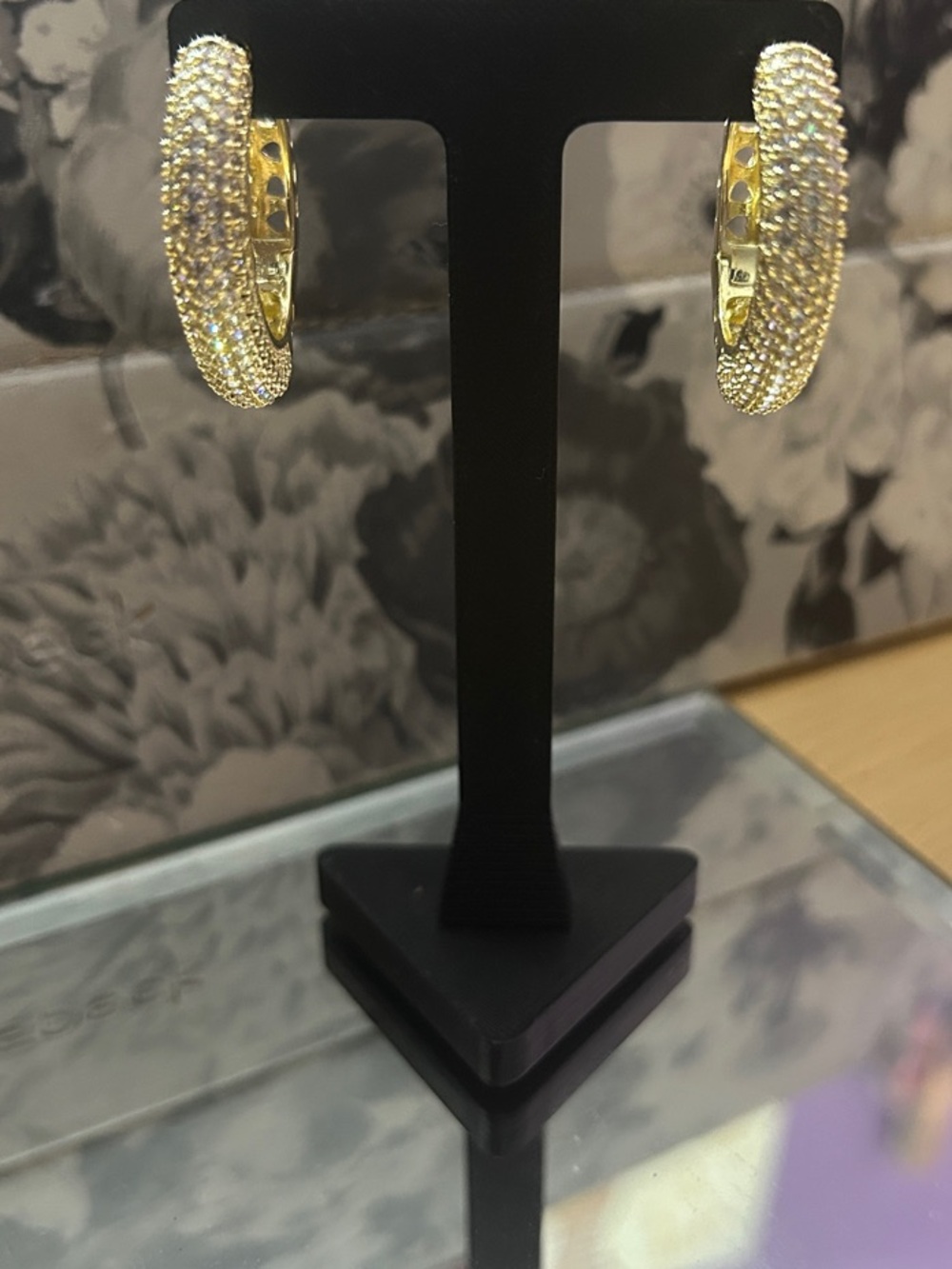Pave Hoop Earrings 14k Gold Plated NEW